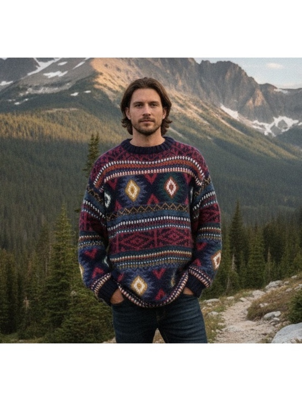Vintage Alpaca Connection Handmade Peruvian Wool Sweater Geometric Chunky Knit